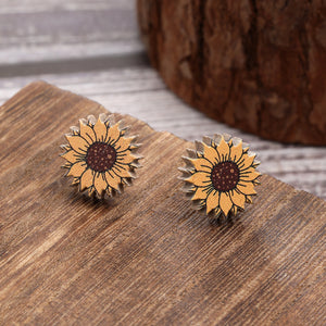 Sunflower Chrysanthemum Wood Earrings