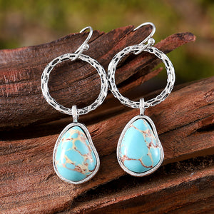 Retro Geometric Circular Turquoise Earrings