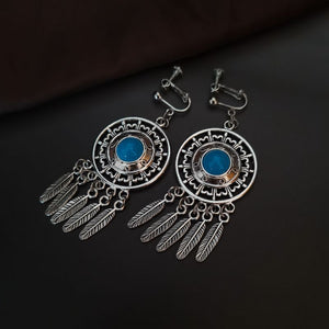 Red And Blue Feather Earrings