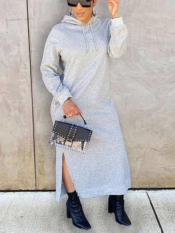 Slant Pockets Drawstring Hoodie Dress