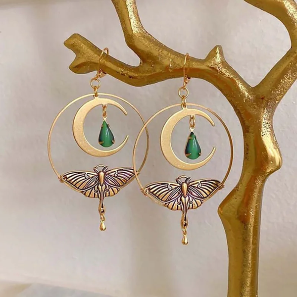 Vintage Golden Moon Dragonfly Earrings