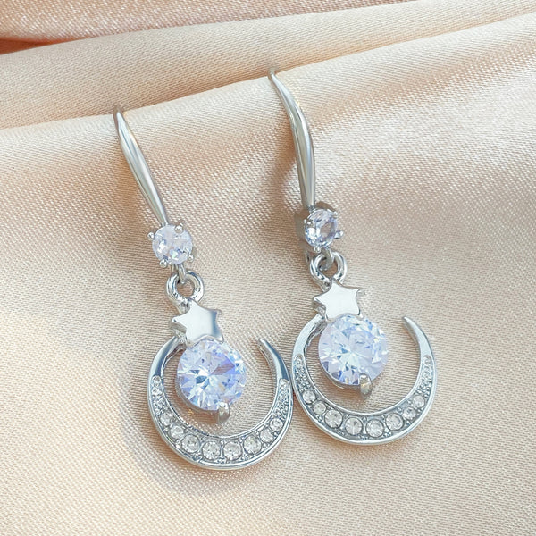 Diamond Studded Star And Moon Earrings