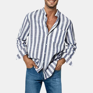 Summer striped casual lapel fitting thin men's shirt