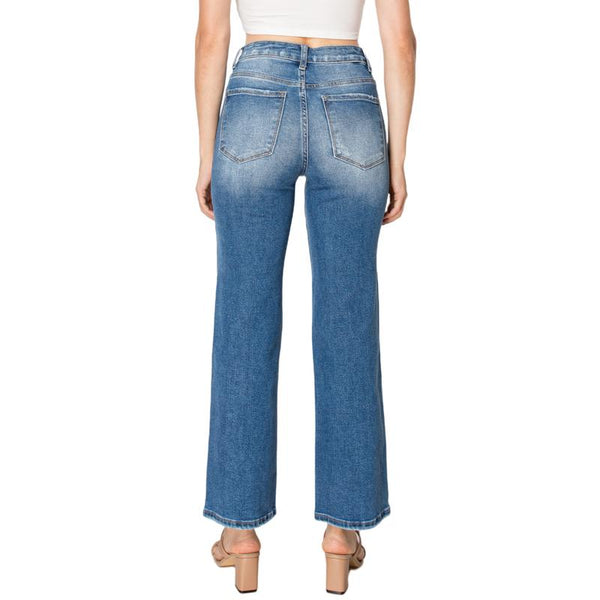 Women's Raw Edge high Waist Denim Trouser Straight Leg Jeans  OST023