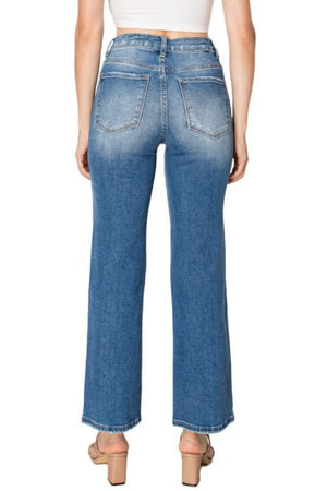 Raw Edge High Waist Straight Leg Jeans