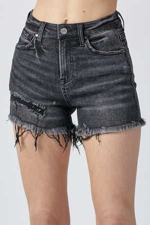 Raw Hem Denim Shorts with Pockets