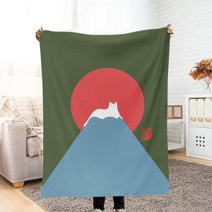 White Cat Snow On Mount Fuji Japanese Art Print Blanket