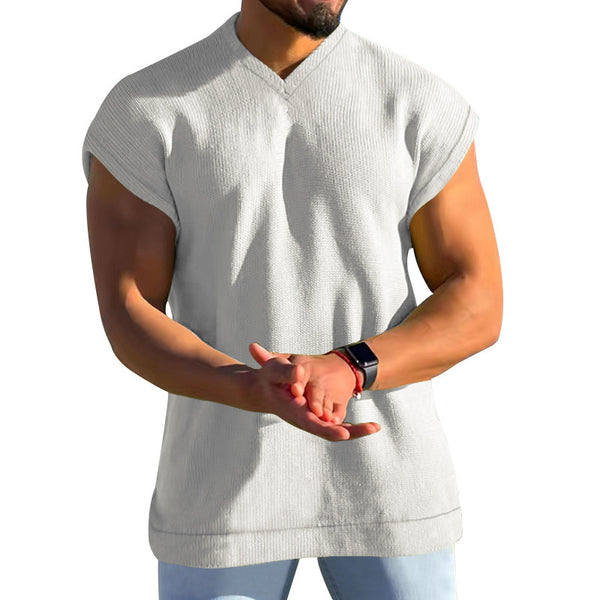 Men's Summer V-Neck Solid Color Men's Sleeveless Casual Loose Short Sleeve