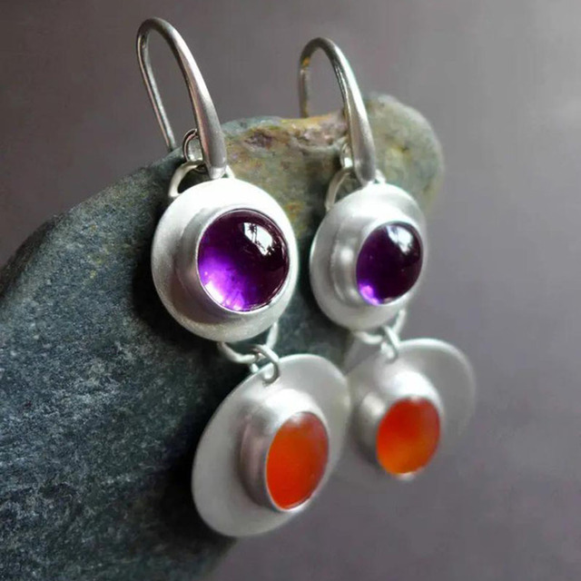 Vintage Red and Purple Crystal Earrings in Sterling Silver