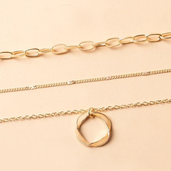 Golden and Silvery Circle Pendant Necklace, Wave Stripes, High-Quality Shine Under the Light, Composed of Multiple Shapes, Mother's Day Special Recommendation.