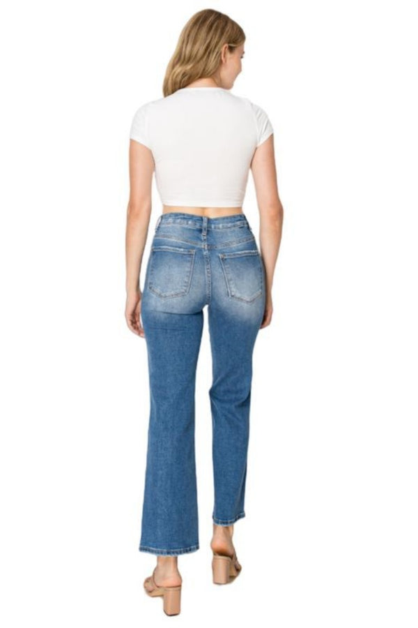 Raw Edge High Waist Straight Leg Jeans