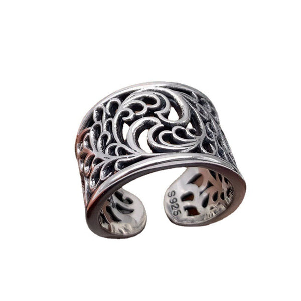 S925 Hemerocallis hollow-carved design Adjustable Ring