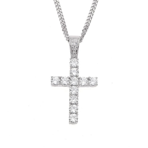 Golden And Silvery Cross Copper Pendant Necklace, Inlaid Cubic Zirconia, Perfect Holiday Gift