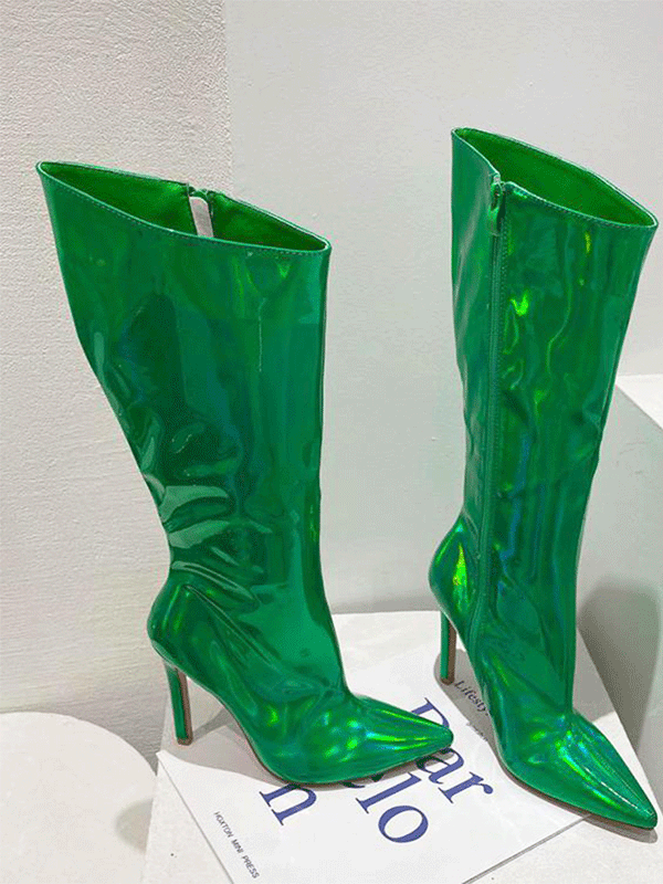 Leather Stiletto Heeled Shiny Boots