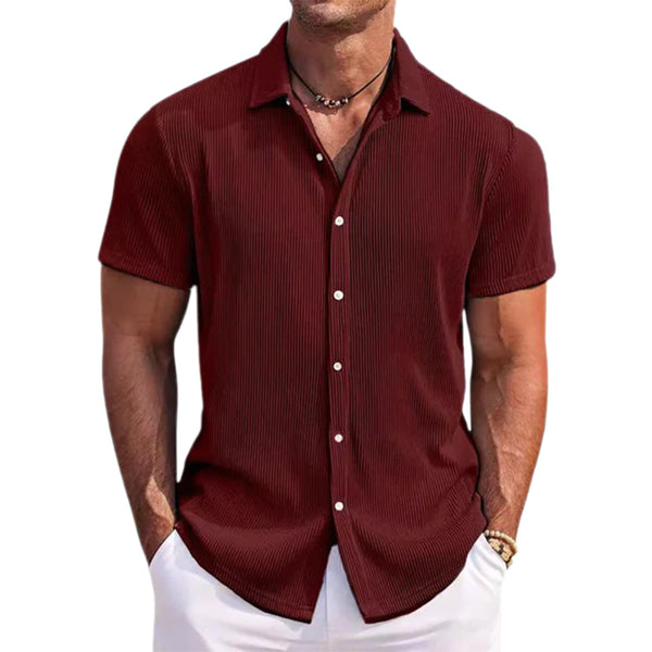 Men's Cotton Striped Jacquard Casual Loose Short Sleeve Shirt