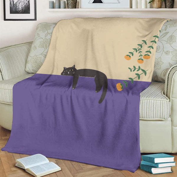 Abstract Creative Lazy Black Cat Painting Art Blanket