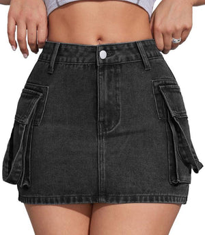 Summer Low Waisted Short Denim Skirt with Pockets