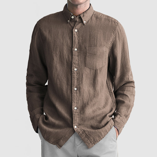 Men's Basic Casual Cotton Linen Pocket Shirt