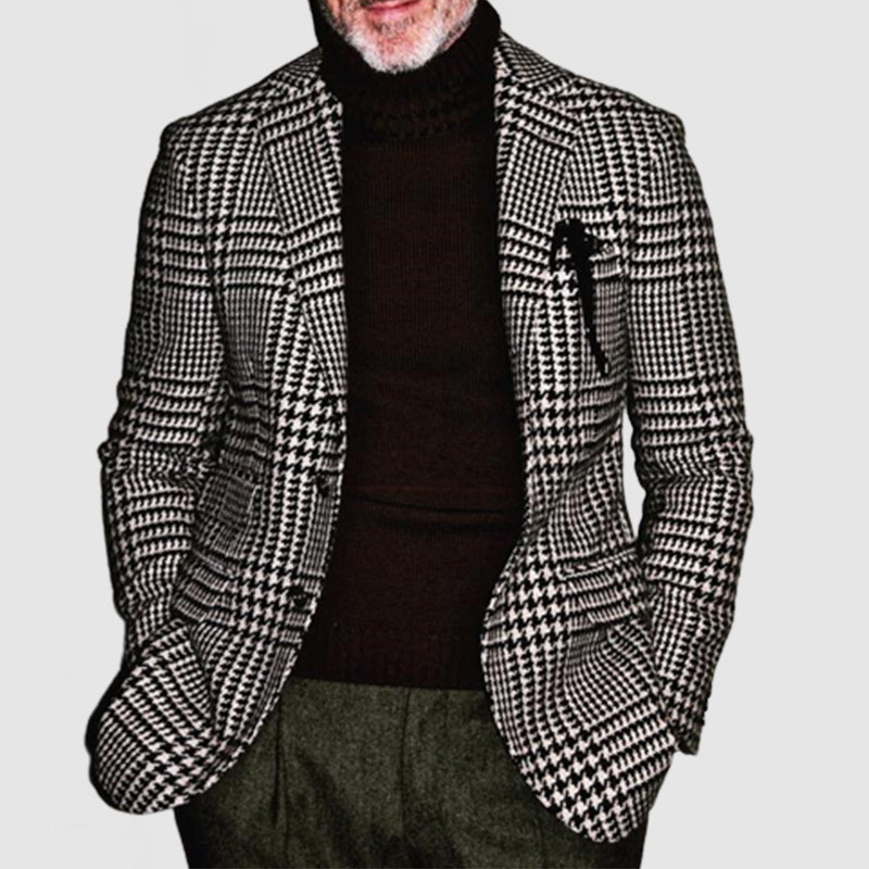 Men's Elegant Lapel Houndstooth Single-Breasted Blazer