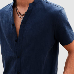 Men's Casual Daily Cotton Linen Short Sleeve Shirt