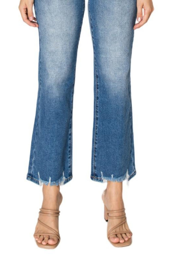 Raw Edge High Waist Straight Leg Jeans