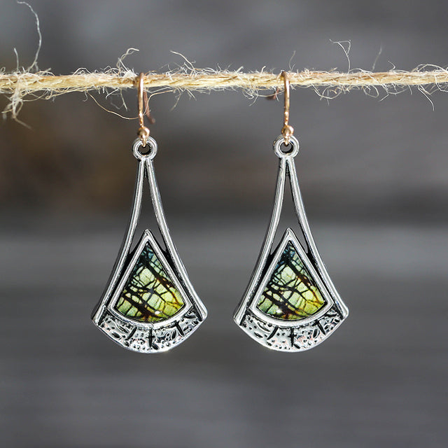 Boho Earrings with Natural Stone in Silver