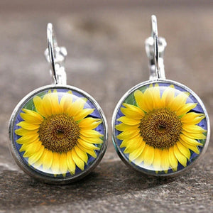 Vintage Sunflower Crystal Earrings