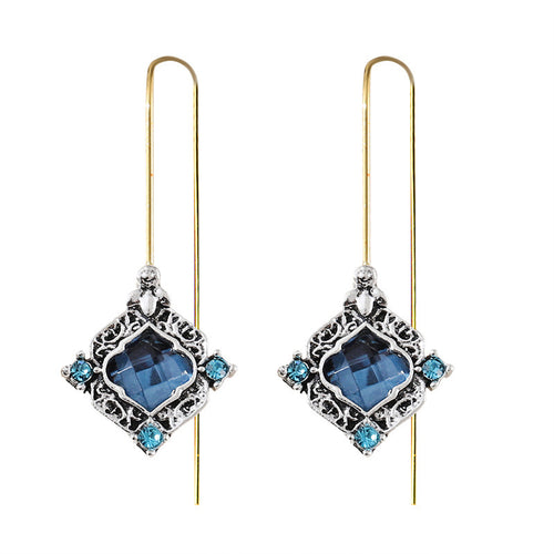 Blue zircon long earrings