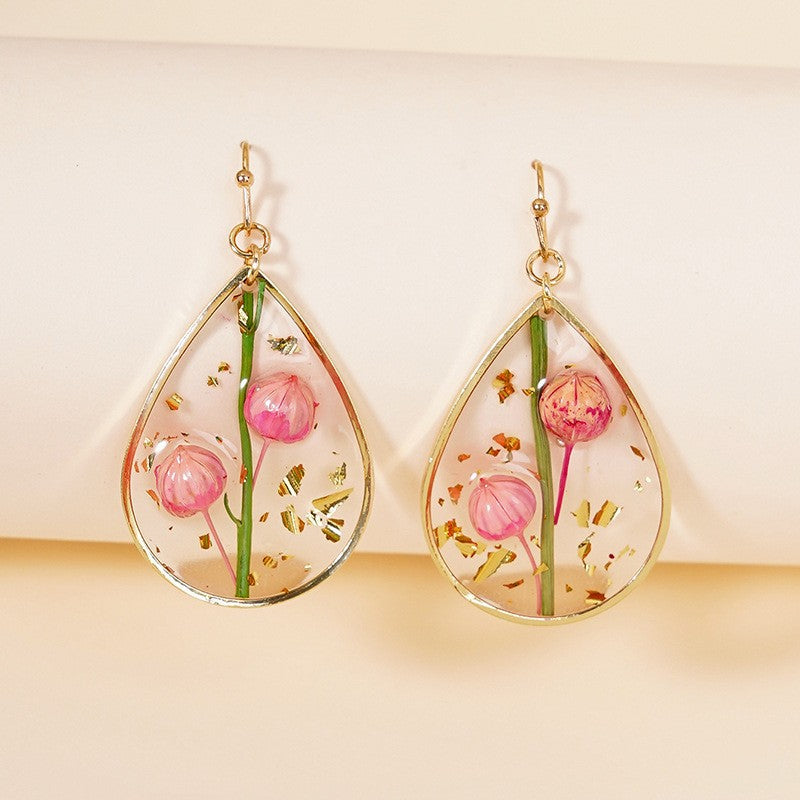 Droplet Shaped Dried Flower Earrings