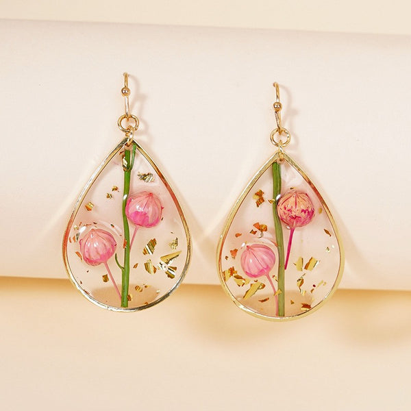 Droplet Shaped Dried Flower Earrings