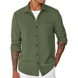 Men's Lightweight Long Sleeve Textured Button Down Shirts Casual Jacket