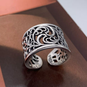 S925 Hemerocallis hollow-carved design Adjustable Ring