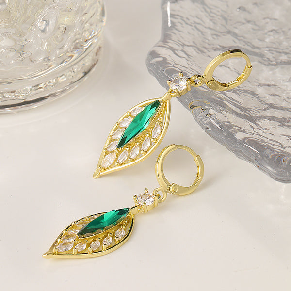 Vintage Gold Branch Jade Leaf Earrings