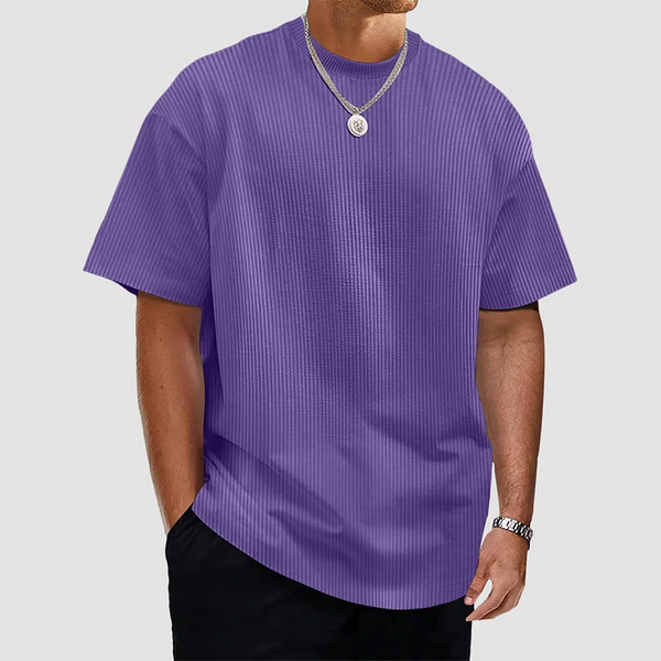 Men's Summer Solid Color Vertical Strip Short-Sleeved T-Shirt