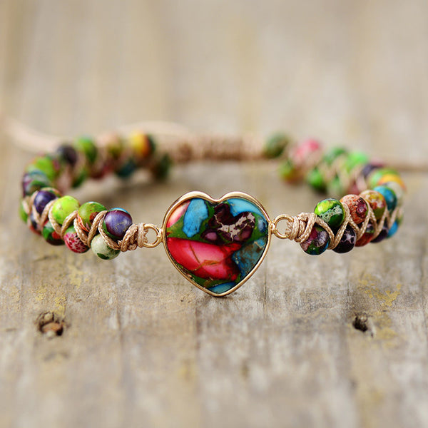 Emperor Stone Peach Heart Double Layer Woven Bracelet