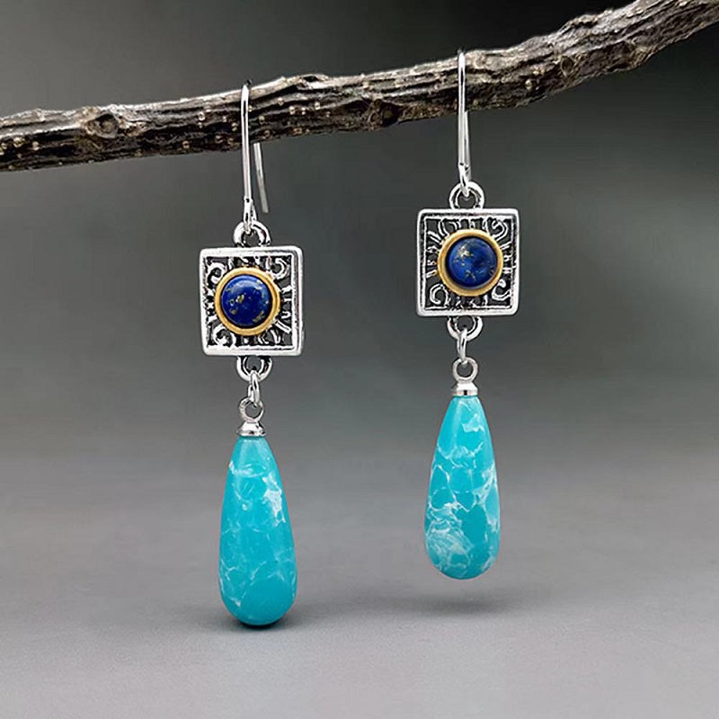 Two color lapis lazuli water drop earrings