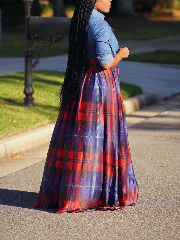 Denim Plaid Maxi Dress