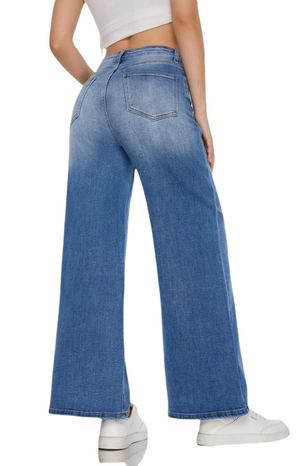 Wide Leg High Waisted Stretch Baggy Jeans