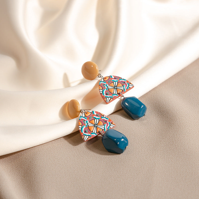 Yellow blue contrasting irregular earrings