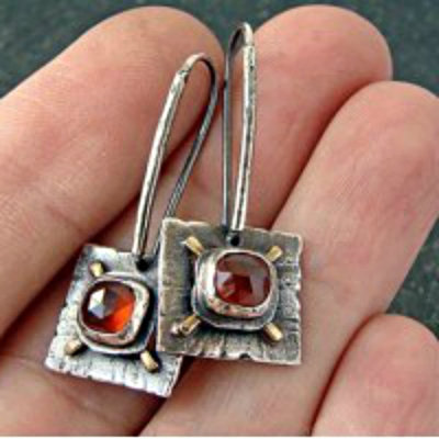 Vintage Square Red Crystal Earrings