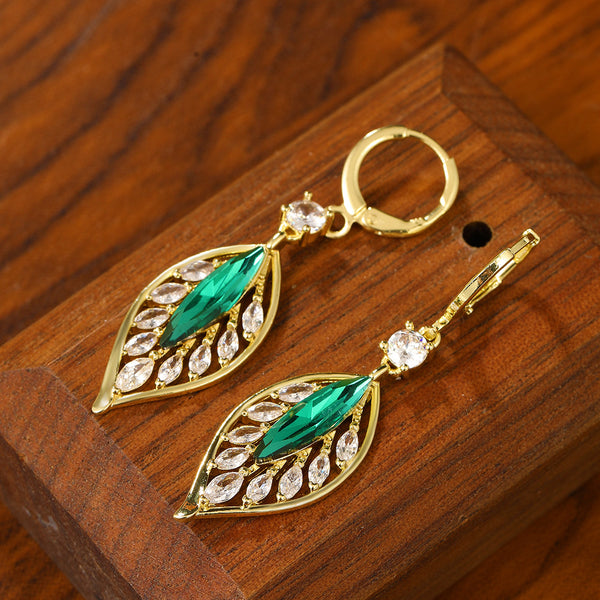 Vintage Gold Branch Jade Leaf Earrings