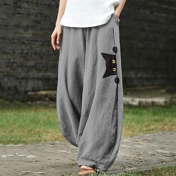 Women's Casual Black Cat Print Pants