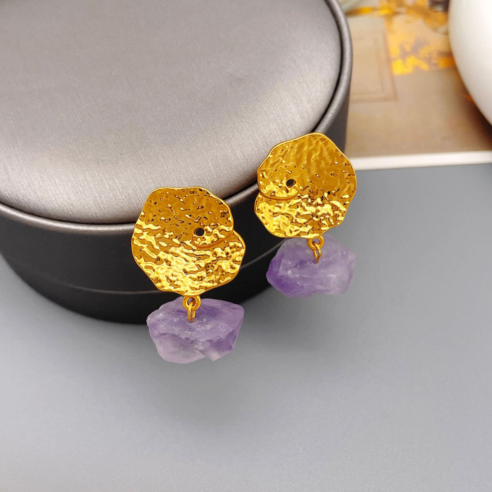 Irregular Lotus Leaf Natural Stone Earrings