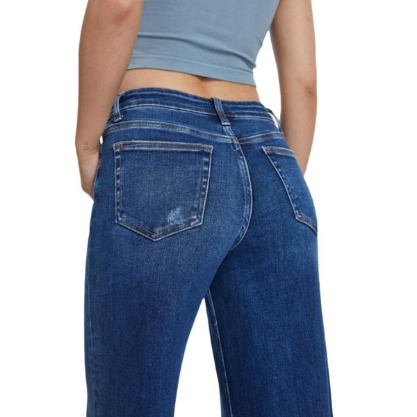 Mid-low Rise Baggy Jeans Wide Leg for Women Distressed Pants Stretchy Light Blue/Dark Blue Plus Size Womenswear Bottom 8001 Lady Basic Minimalist Comfortable Denim