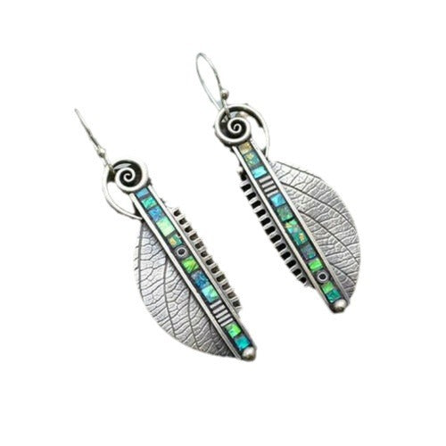 Rainbow Green Leaf Earrings