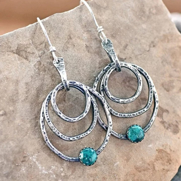 Vintage Circular Turquoise Silver Earrings