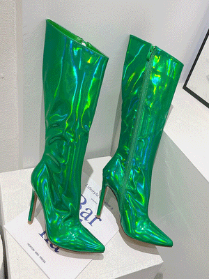 Leather Stiletto Heeled Shiny Boots