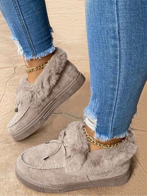 Bow Decor Suede Plush Snow Boots