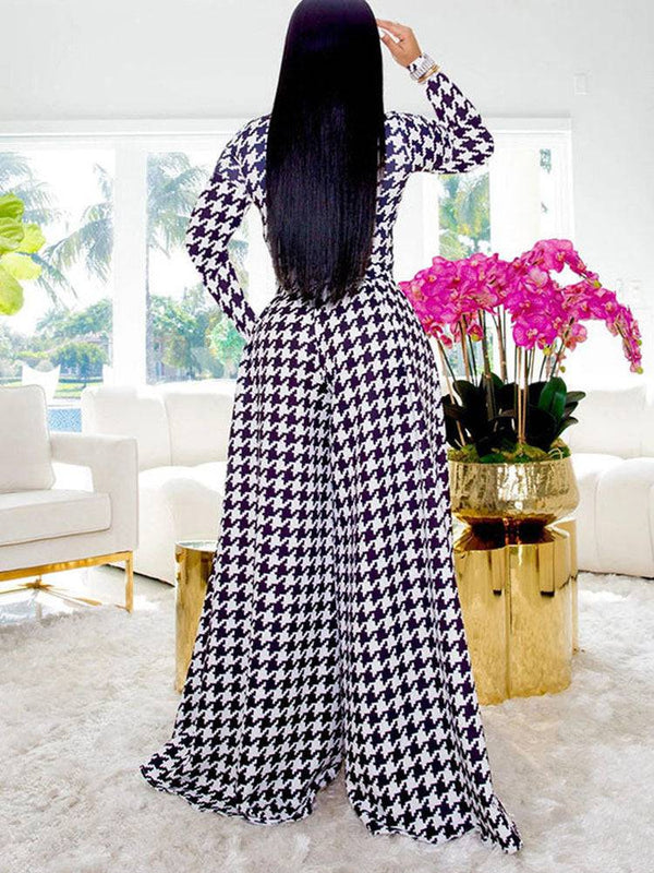 Plaid Long Sleeve Wide Leg Set