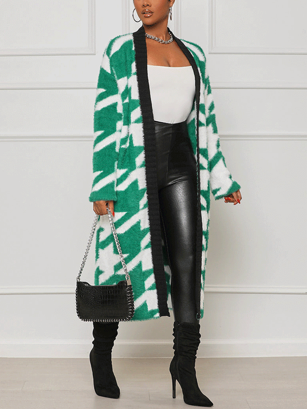 Fur Houndstooth Cardigan